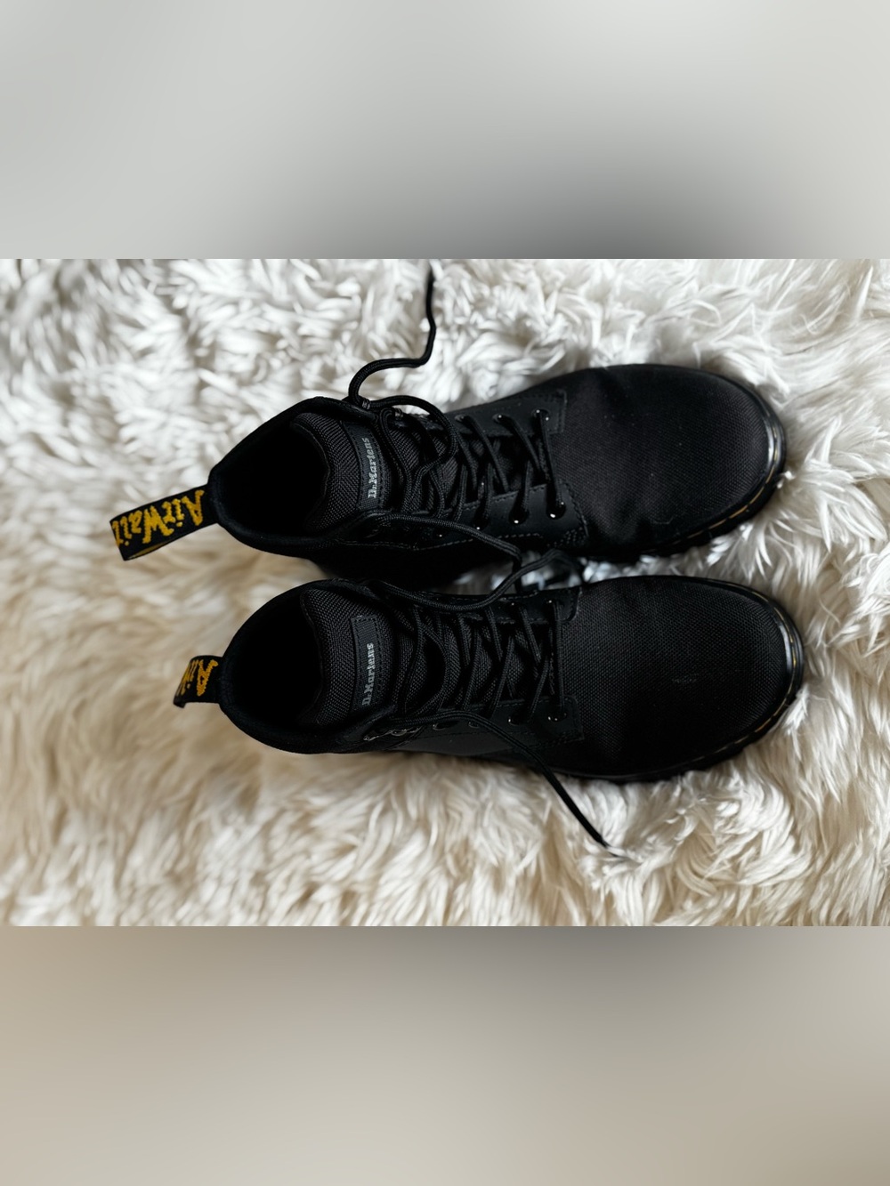 Dr. Martens Black Lace-Up Ankle Boots with Yellow Heel Loop